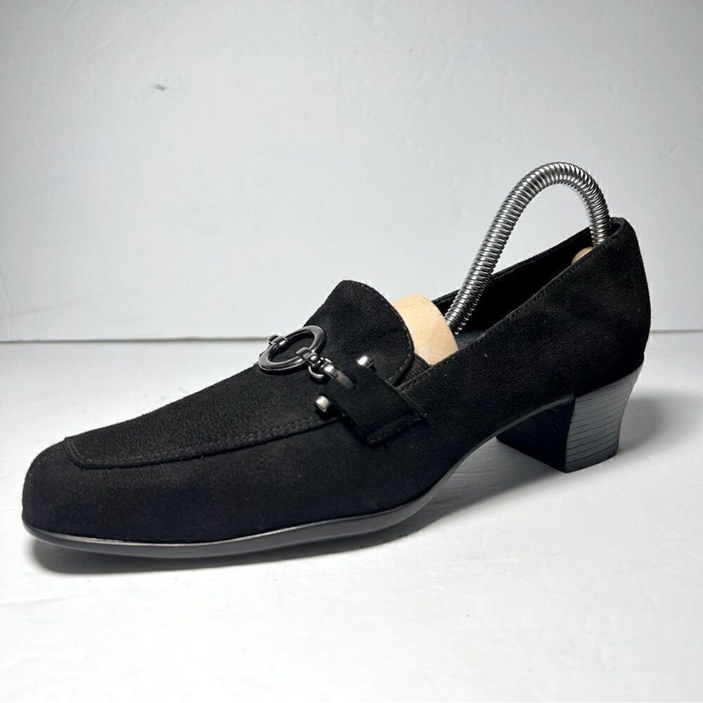 Munro American Womens Black Heeled Suede Loafer Shoes 7N